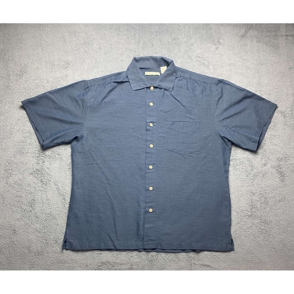 Batik Bay Men's Shirt‎ Short Sleeve Button Down Blue Size Large Rayon Blend